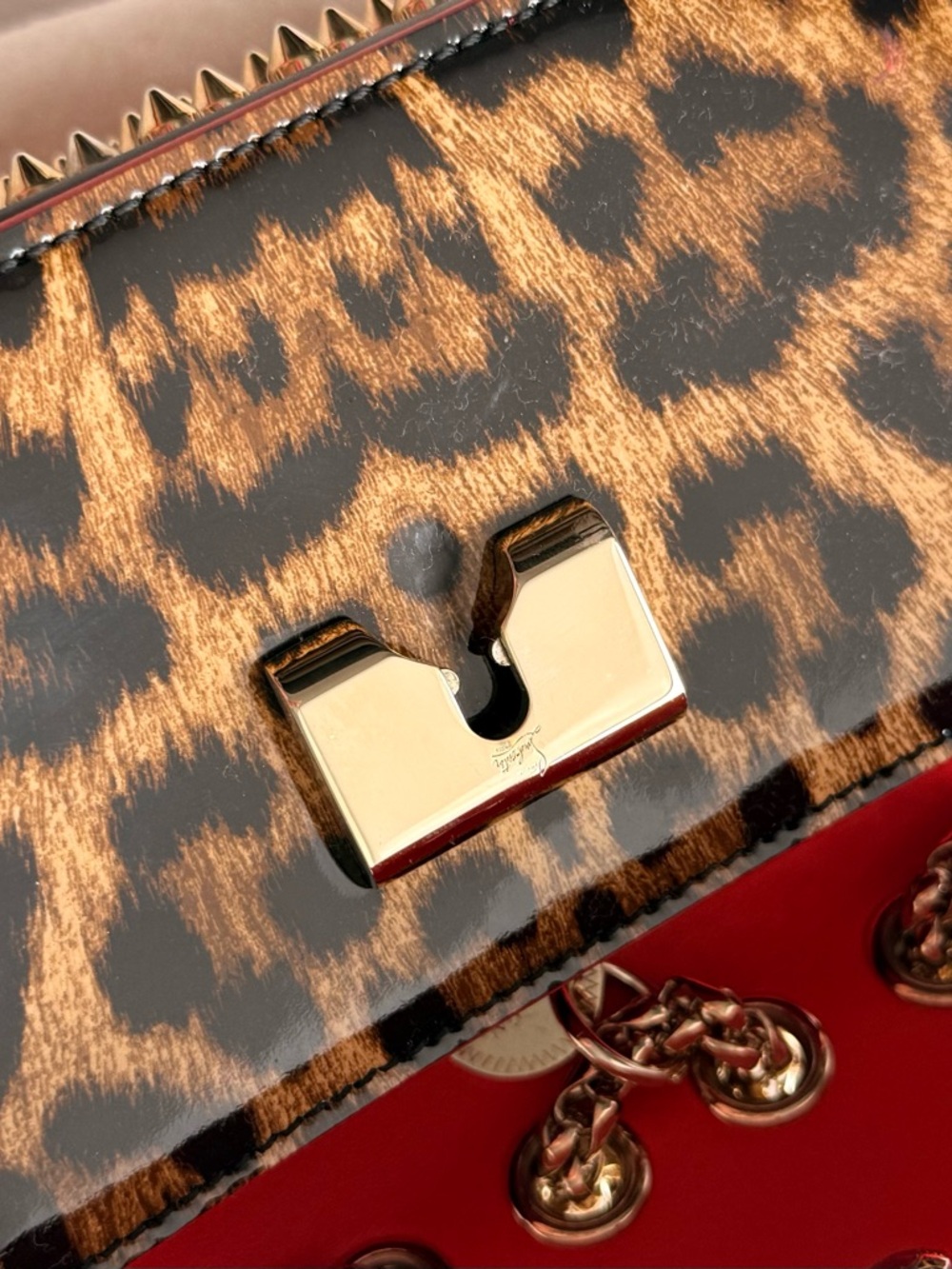 NEW Rare CHRISTIAN LOUBOUTIN Sweet Charity leopard red Leather Shoulder Bag - Picture 7 of 13